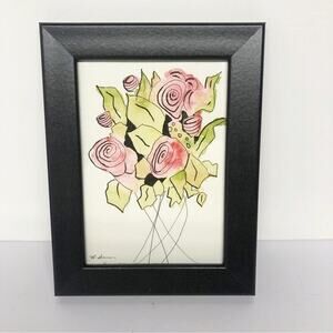 Original Artwork Framed Loose Watercolor Floral Art Painting by H. Barrow